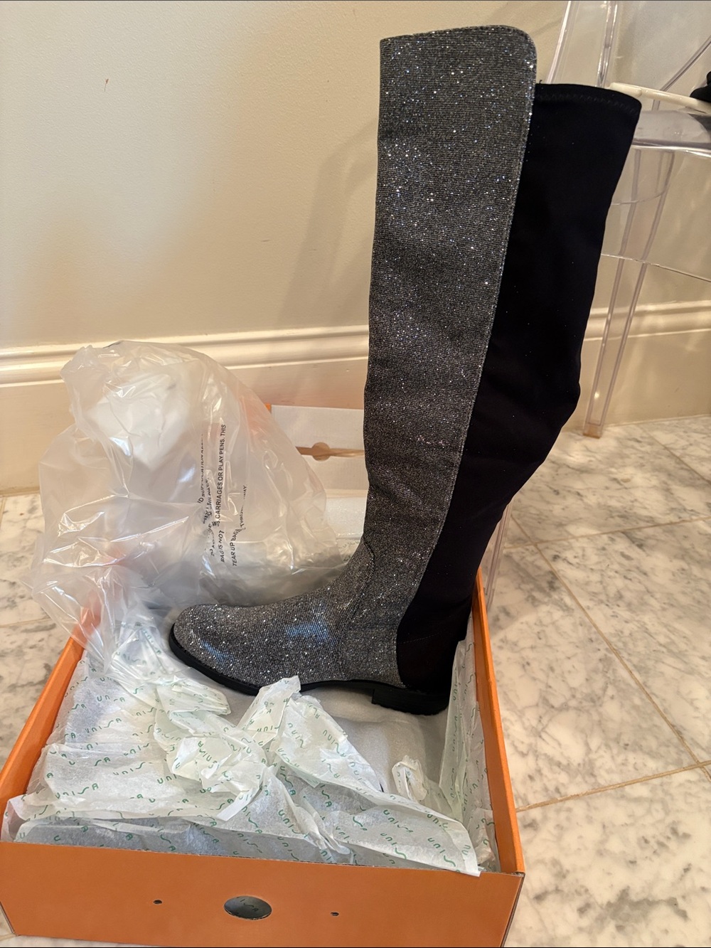 Unisa Glitter Panel Knee-High Boot